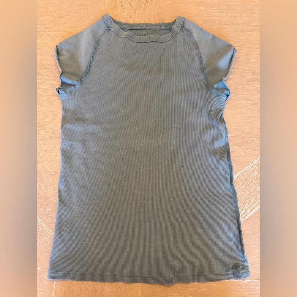 We The Free Steel Blue Short Sleeve Ribbed Top